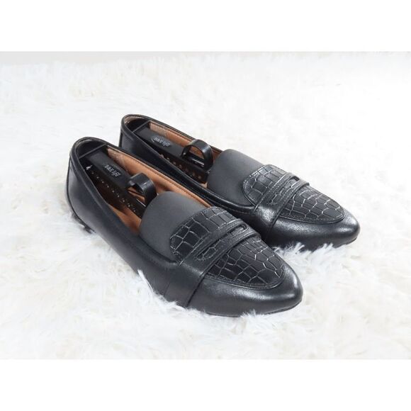 Vionic Black Savannah Slip-on Pointed Toe Flat Shoes Crocodile Embossed Size 7.5 - Picture 1 of 8